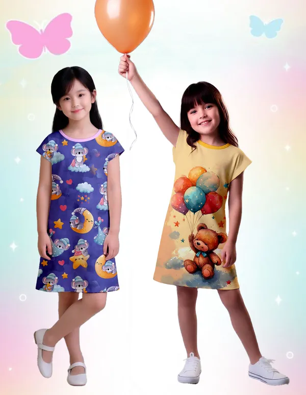 Nusyl_Girls_Yellow_&_Lilac_Teddy_Printed_&_Stars_Printed_Dresses_Pack_Of_2_Soft_&_Comfortable_Dresses_Cozy_Summer_Wear_For_Kids_&_Teen_Girls