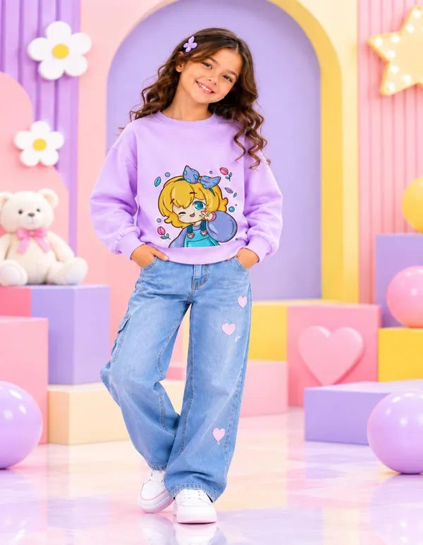 Nusyl_Girls_Black_&_Lilac_Girls_Girl_Printed_&_Flower_Printed_Sweatshirt