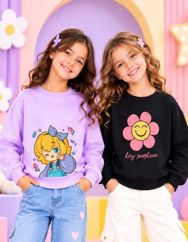 Nusyl_Girls_Black_&_Lilac_Girls_Girl_Printed_&_Flower_Printed_Sweatshirt
