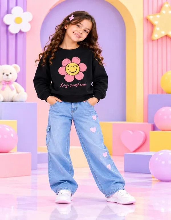 Nusyl_Girls_Black_&_Lilac_Girls_Girl_Printed_&_Flower_Printed_Sweatshirt