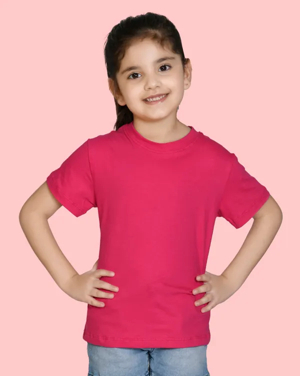 Hot_Pink_Solid_Round_Neck_Half_Sleeves_T-Shirt_For_Girls