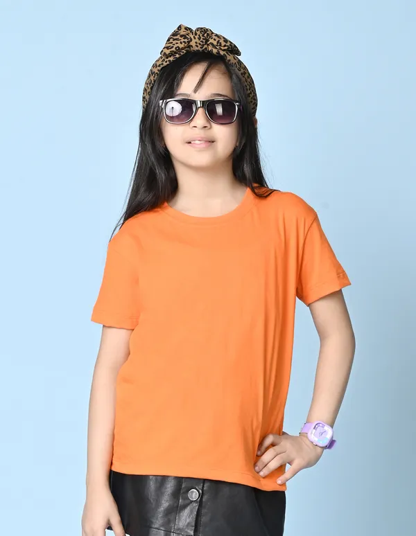 Orange_Solid_Round_Neck_Half_Sleeves_Oversized_T-Shirt_For_Girls