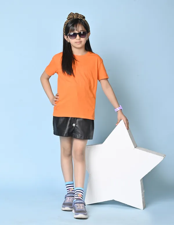 Orange_Solid_Round_Neck_Half_Sleeves_Oversized_T-Shirt_For_Girls