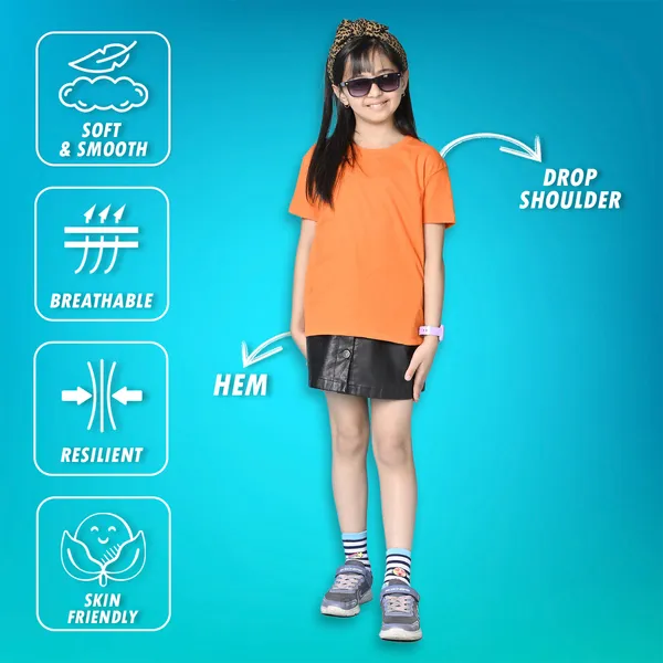 Orange_Solid_Round_Neck_Half_Sleeves_Oversized_T-Shirt_For_Girls