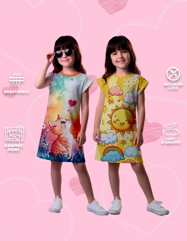 Nusyl_Girls_Yellow_&_Orange_Sun_Printed_&_Cat_Printed_Dresses_Pack_Of_2_Soft_&_Comfortable_Dresses_Cozy_Summer_Wear_For_Kids_&_Teen_Girls