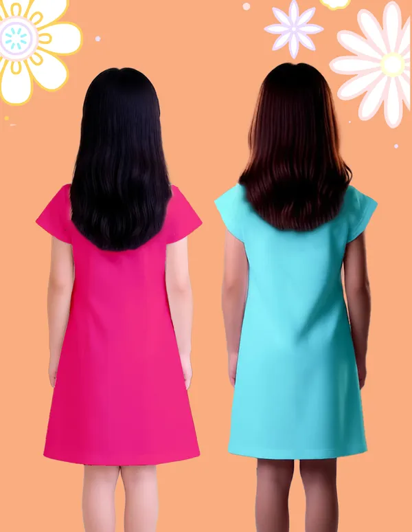Nusyl_Girls_Hot_Pink_&_Sky_Blue_Cat_Printed_&_Flower_Printed_Dresses_Pack_Of_2_Soft_&_Comfortable_Dresses_Cozy_Summer_Wear_For_Kids_&_Teen_Girls