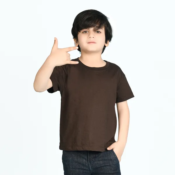 Brown_Solid_Round_Neck_Half_Sleeves_Oversized_T-Shirt_For_Boys