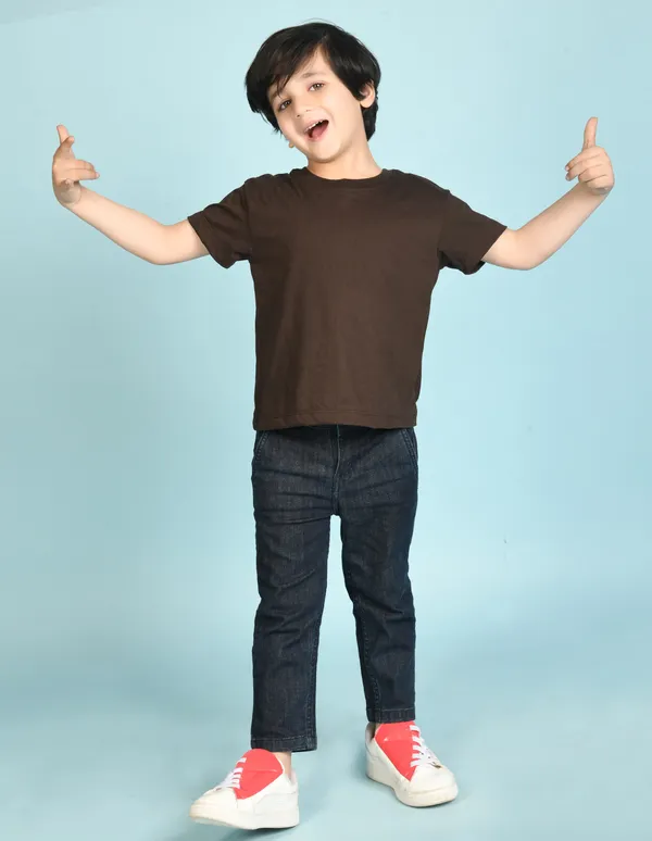 Brown_Solid_Round_Neck_Half_Sleeves_Oversized_T-Shirt_For_Boys
