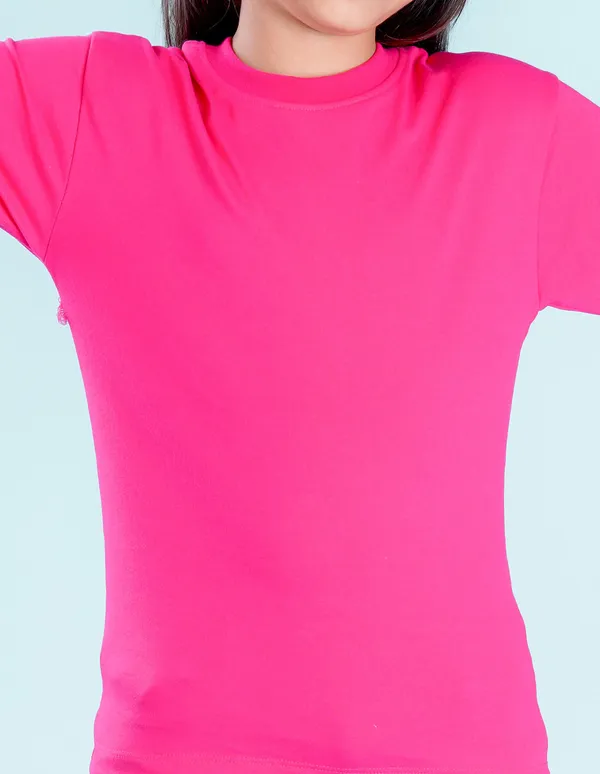 Hot_Pink_Solid_Round_Neck_Half_Sleeves_Oversized_T-Shirt_For_Girls