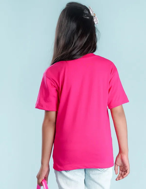 Hot_Pink_Solid_Round_Neck_Half_Sleeves_Oversized_T-Shirt_For_Girls