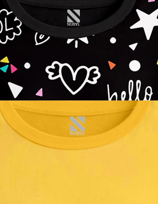 Nusyl_Girls_Yellow_&_Black_Cat_Printed_&_Flower_Printed_Dresses_Pack_Of_2_Soft_&_Comfortable_Dresses_Cozy_Summer_Wear_For_Kids_&_Teen_Girls