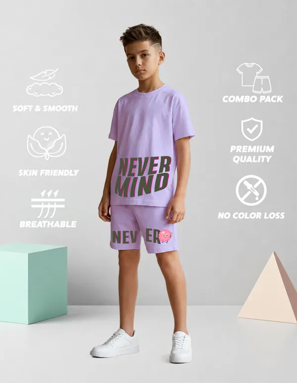 Nusyl_Boys_Lilac_Never_Mind_Text_Printed_Cotton_Blend_Relaxed_T_Shirts_And_Shorts_With_Side_Pockets_Oversized_Length_T_Shirts_And_Shorts_Knee_Length