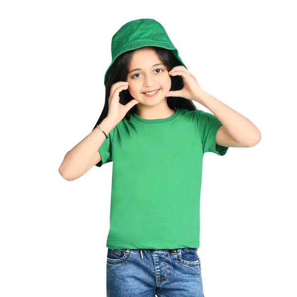 Green_Solid_Round_Neck_Half_Sleeves_T-Shirt_For_Girls