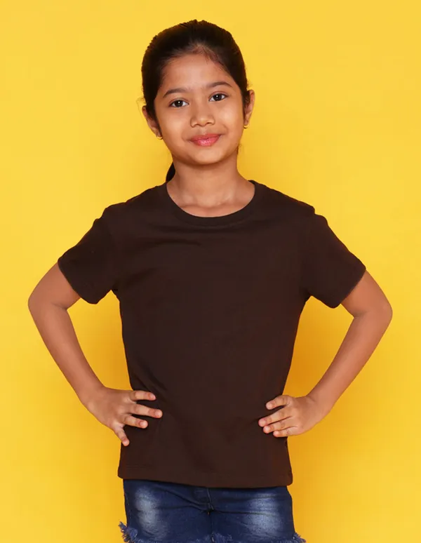 Brown_Solid_Round_Neck_Half_Sleeves_T-Shirt_For_Girls