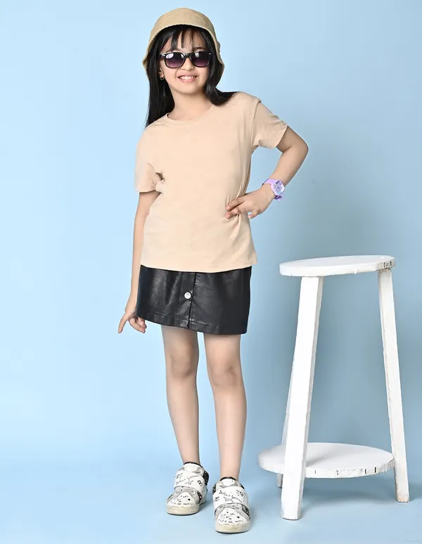 Beige_Solid_Round_Neck_Half_Sleeves_Oversized_T-Shirt_For_Girls