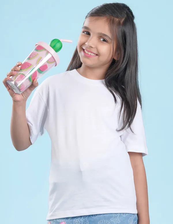 White_Solid_Round_Neck_Half_Sleeves_Oversized_T-Shirt_For_Girls