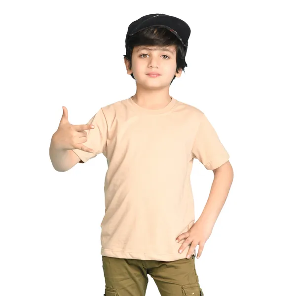 Beige_Solid_Round_Neck_Half_Sleeves_Oversized_T-Shirt_For_Boys