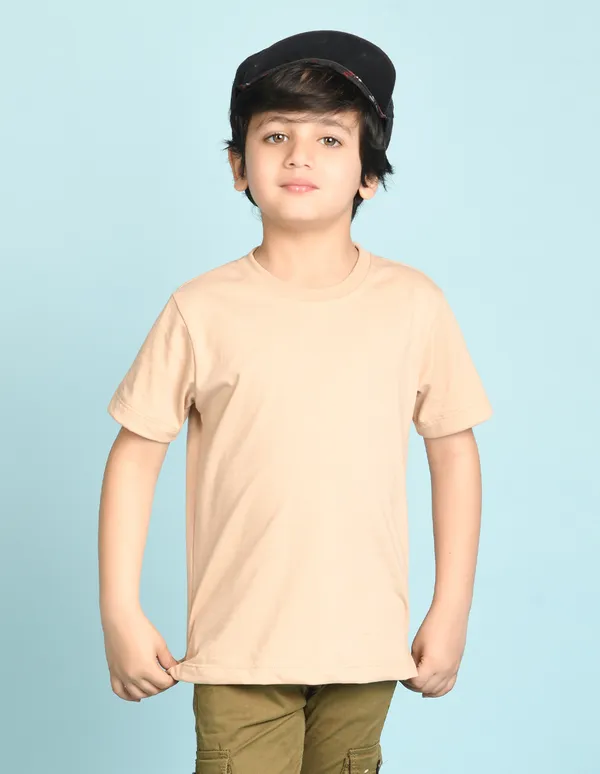 Beige_Solid_Round_Neck_Half_Sleeves_Oversized_T-Shirt_For_Boys