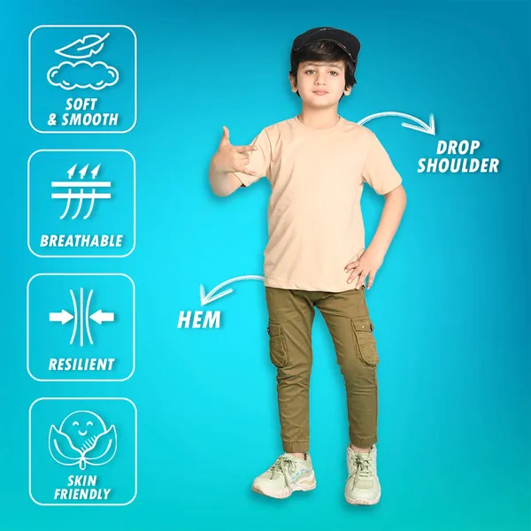 Beige_Solid_Round_Neck_Half_Sleeves_Oversized_T-Shirt_For_Boys