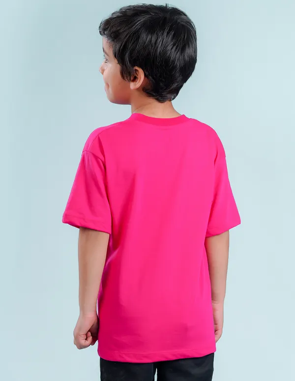 Hot_Pink_Solid_Round_Neck_Half_Sleeves_Oversized_T-Shirt_For_Boys
