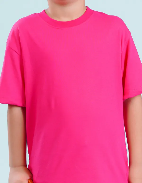 Hot_Pink_Solid_Round_Neck_Half_Sleeves_Oversized_T-Shirt_For_Boys