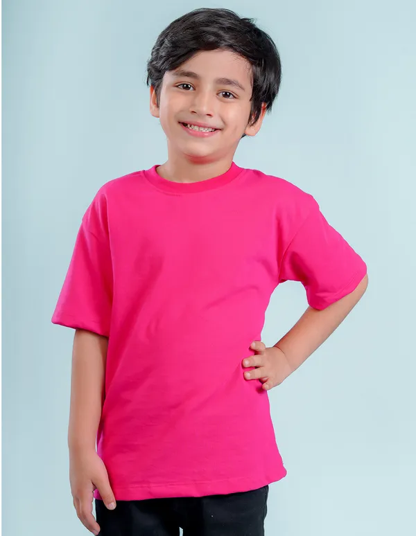 Hot_Pink_Solid_Round_Neck_Half_Sleeves_Oversized_T-Shirt_For_Boys
