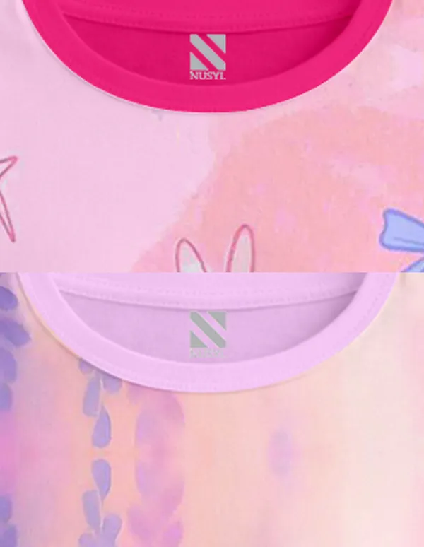 Nusyl_Girls_Lilac_&_Hot_Pink_Girl_Printed_&_Cute_Pink_Rabbit_Text_Printed_Dresses_Pack_Of_2_Soft_&_Comfortable_Dresses_Cozy_Summer_Wear_For_Kids_&_Teen_Girls