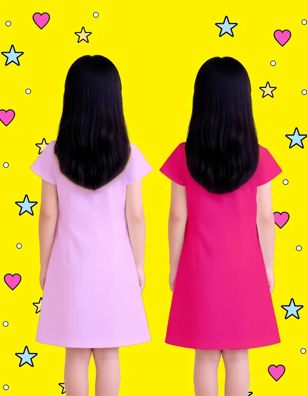 Nusyl_Girls_Lilac_&_Hot_Pink_Girl_Printed_&_Cute_Pink_Rabbit_Text_Printed_Dresses_Pack_Of_2_Soft_&_Comfortable_Dresses_Cozy_Summer_Wear_For_Kids_&_Teen_Girls