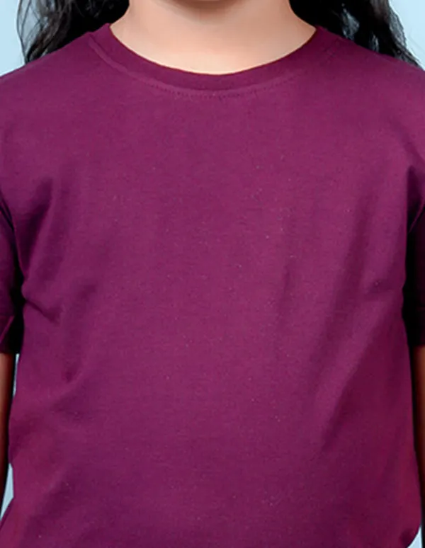 Wine_Solid_Round_Neck_Half_Sleeves_T-Shirt_For_Girls