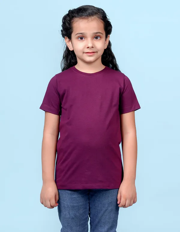 Wine_Solid_Round_Neck_Half_Sleeves_T-Shirt_For_Girls