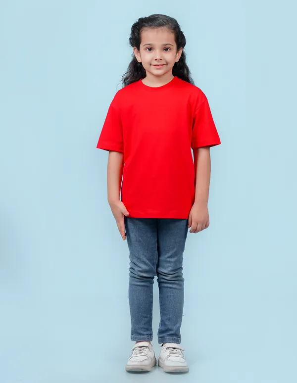 Red_Solid_Round_Neck_Half_Sleeves_Oversized_T-Shirt_For_Girls
