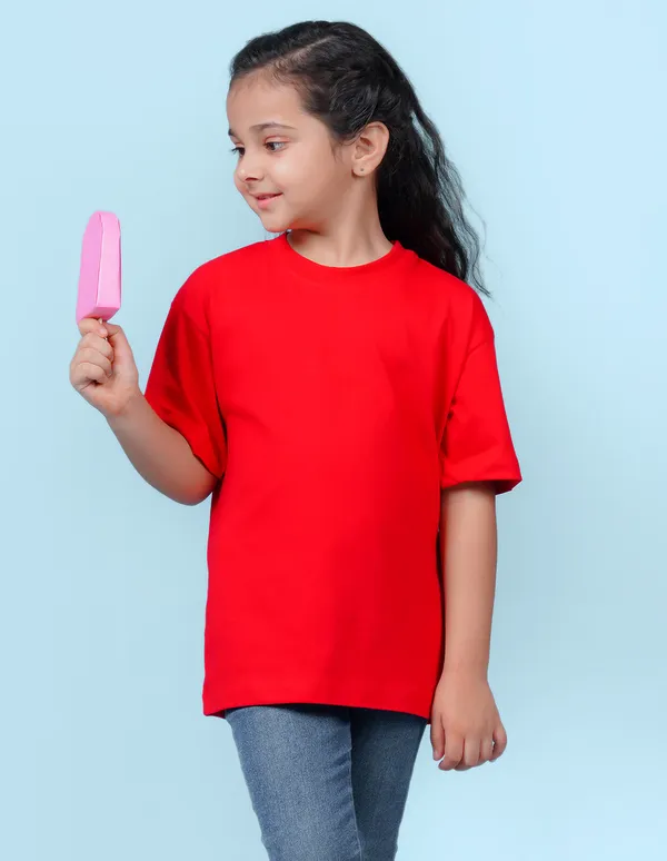Red_Solid_Round_Neck_Half_Sleeves_Oversized_T-Shirt_For_Girls