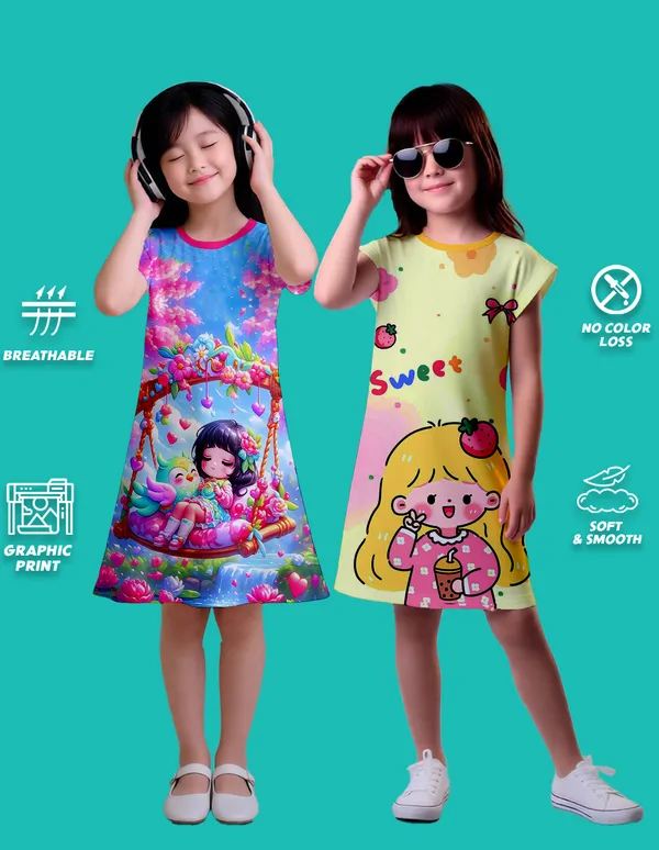 Nusyl_Girls_Yellow_&_Hot_Pink_Girl_Printed_&_Sweet_Text_Printed_Dresses_Pack_Of_2_Soft_&_Comfortable_Dresses_Cozy_Summer_Wear_For_Kids_&_Teen_Girls