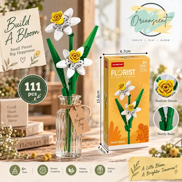 DIY_White_Daffodil_Flower_Building_Block_Set_–_111_Pieces