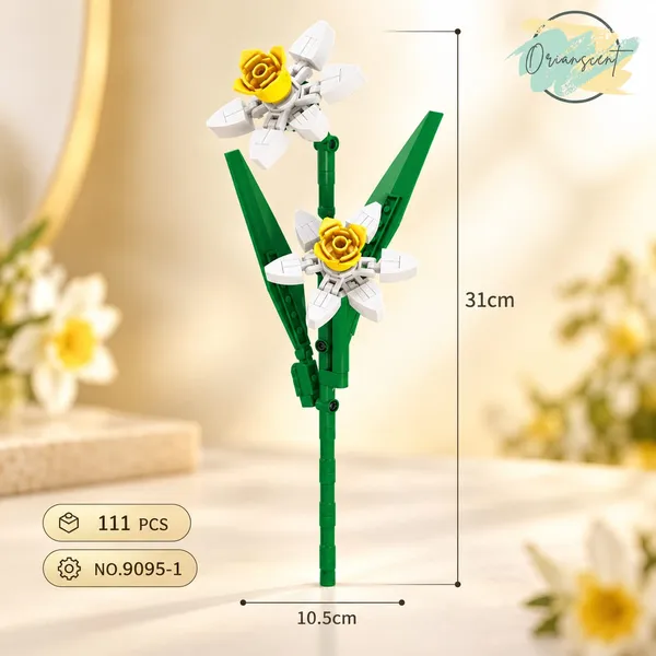 DIY_White_Daffodil_Flower_Building_Block_Set_–_111_Pieces