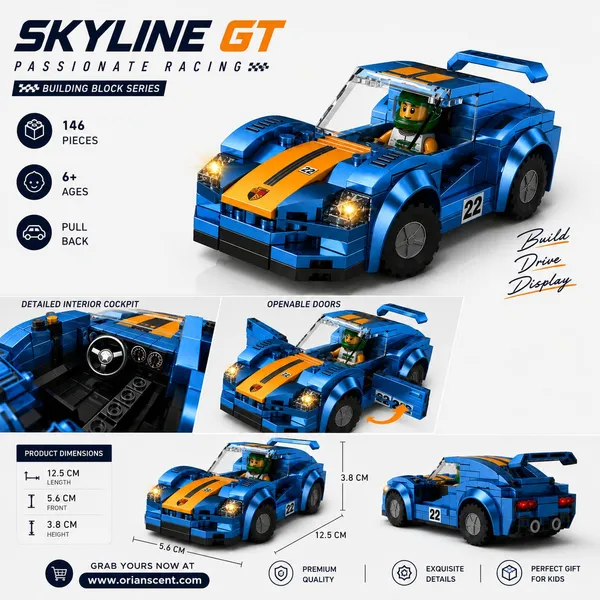 Skyline_GT_Sports_Car_Building_Blocks_Set_with_Racing_Driver_–_146_Pieces_Short_Product_Description