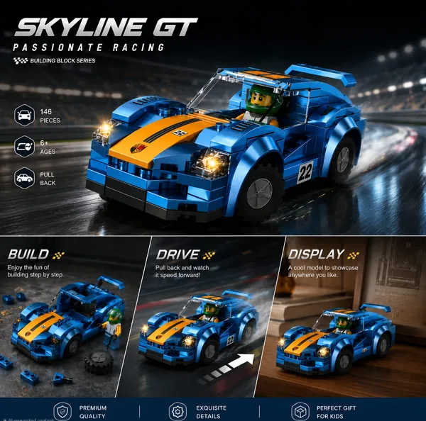 Skyline_GT_Sports_Car_Building_Blocks_Set_with_Racing_Driver_–_146_Pieces_Short_Product_Description