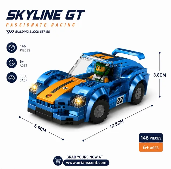 Skyline_GT_Sports_Car_Building_Blocks_Set_with_Racing_Driver_–_146_Pieces_Short_Product_Description