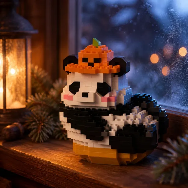 New_Playing_Panda_Building_Block_Toys_-_Pumpkin_Hat