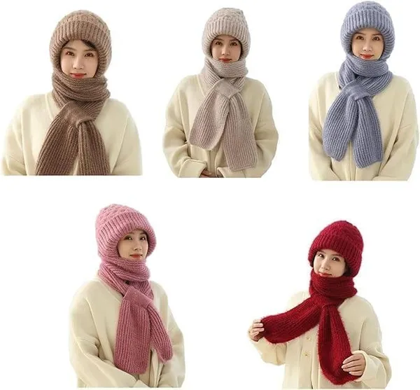 Multicolor_Wool_Crochet_Hooded_Scarf_Cap_2_In_1_Windproof_For_Women_Girls