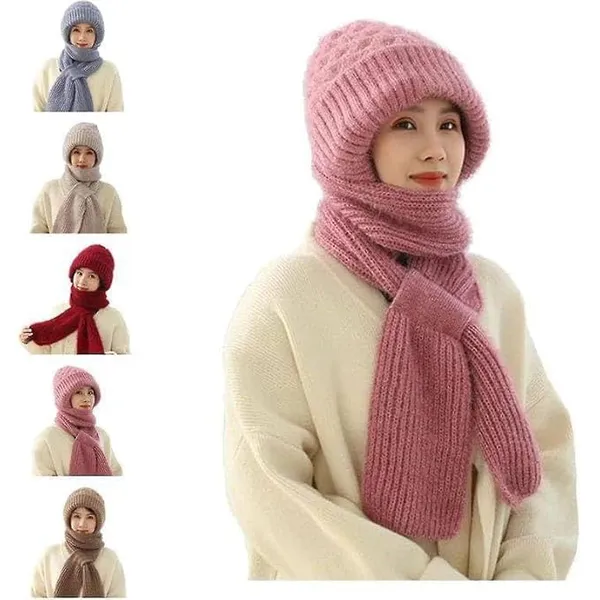 Multicolor_Wool_Crochet_Hooded_Scarf_Cap_2_In_1_Windproof_For_Women_Girls