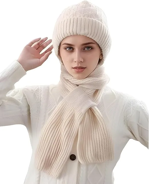 Multicolor_Wool_Crochet_Hooded_Scarf_Cap_2_In_1_Windproof_For_Women_Girls