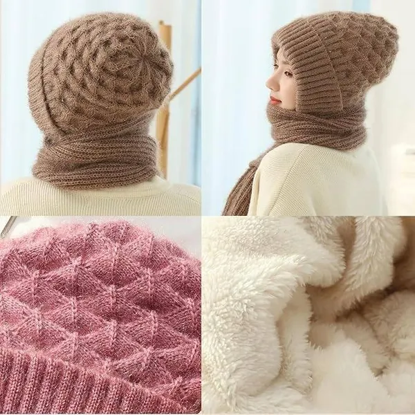 Multicolor_Wool_Crochet_Hooded_Scarf_Cap_2_In_1_Windproof_For_Women_Girls