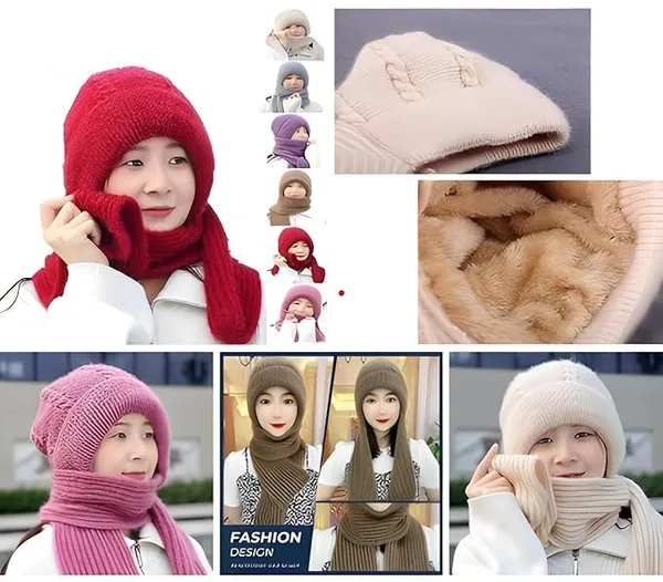 Multicolor_Wool_Crochet_Hooded_Scarf_Cap_2_In_1_Windproof_For_Women_Girls