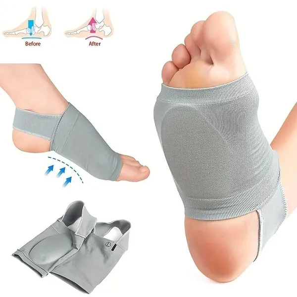 Grey_Elastic_Compression_Foot_Arch_Support_Sleeve_Pair_For_Flat_Feet_Heel_Pain