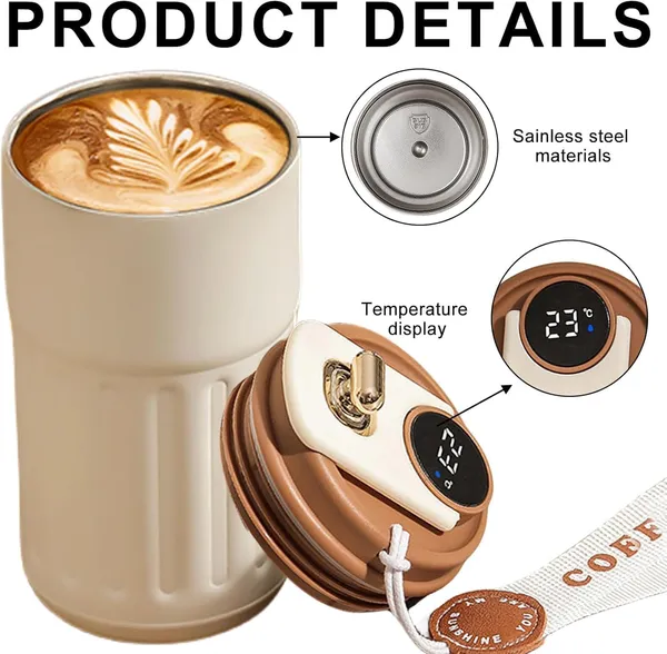 White_Brown_Stainless_Steel_Insulated_Coffee_Mug_460_Ml_With_Lid_Digital_Display_For_Travel