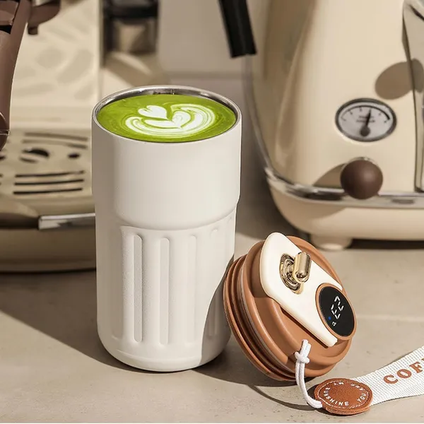 White_Brown_Stainless_Steel_Insulated_Coffee_Mug_460_Ml_With_Lid_Digital_Display_For_Travel