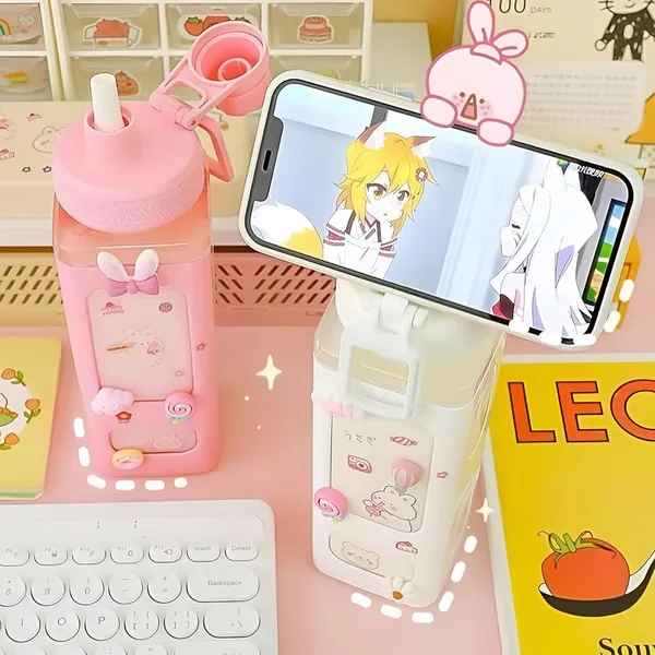 Multicolor_Plastic_Square_Water_Bottle_700_Ml_With_Straw_For_Girls_Travel