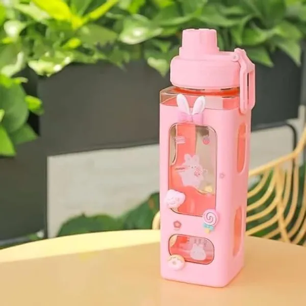 Multicolor_Plastic_Square_Water_Bottle_700_Ml_With_Straw_For_Girls_Travel