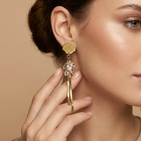 Gold_Shell_Crystal_Tassel_Drop_Earrings_For_Women